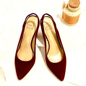 Lord & Taylor Burgundy Suede Slingback Block Heels - Size 9 Chic Work Party Shoe